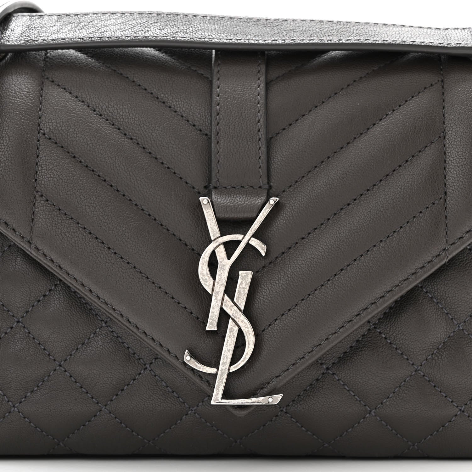 Saint Laurent Sheepskin Tri-Quilt Monogram Medium College Bag Coal 8 of 11