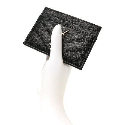Saint Laurent Grain De Poudre Matelasse Chevron Monogram Credit Card Case Black 2 of 7