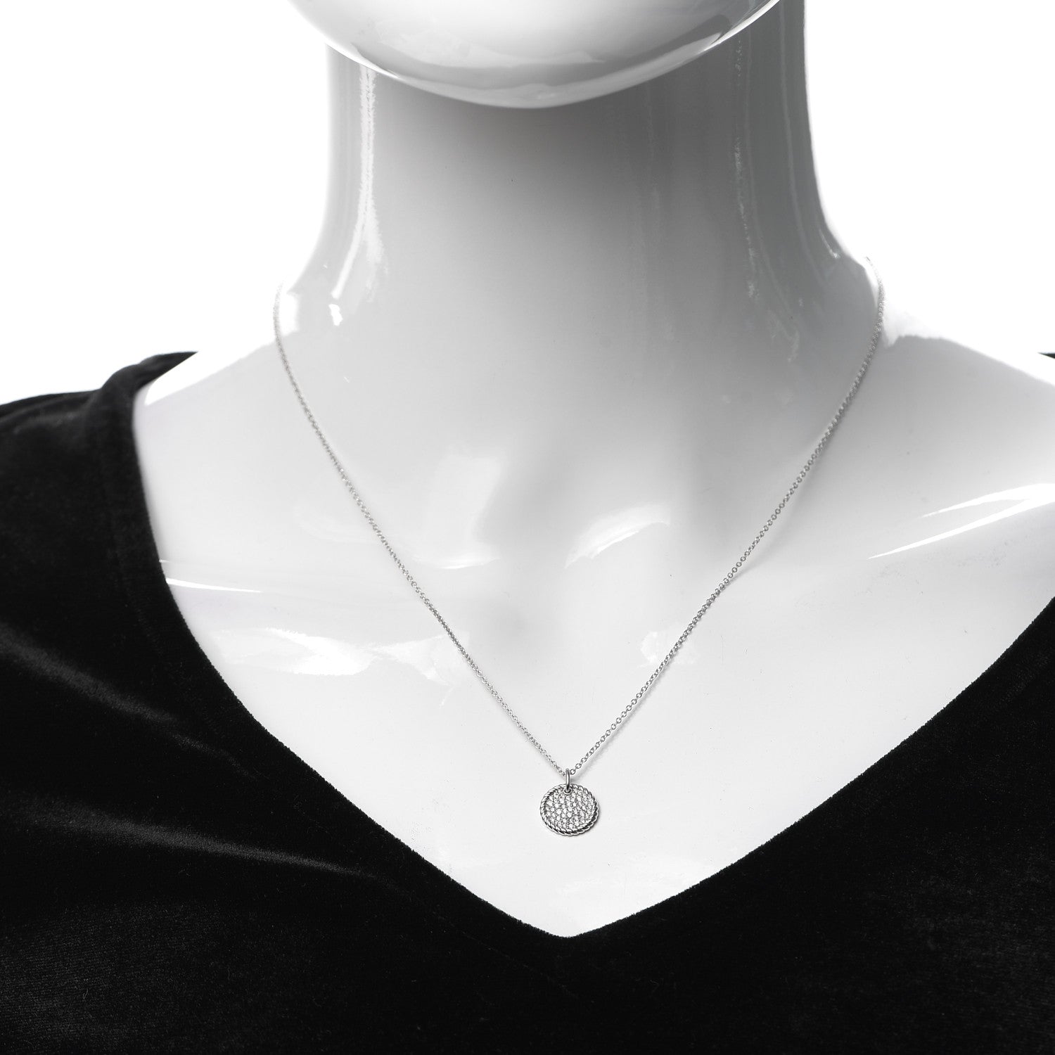 David Yurman 18K White Gold Diamond Cable Collectibles Pave Charm Pendant Necklace 2 of 6
