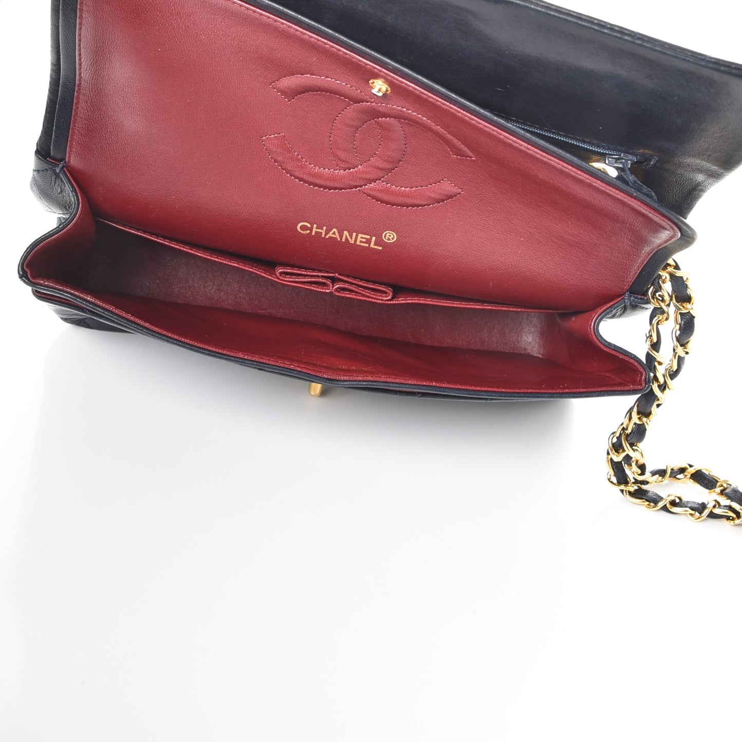 Lambskin Quilted Medium Double Flap Navy