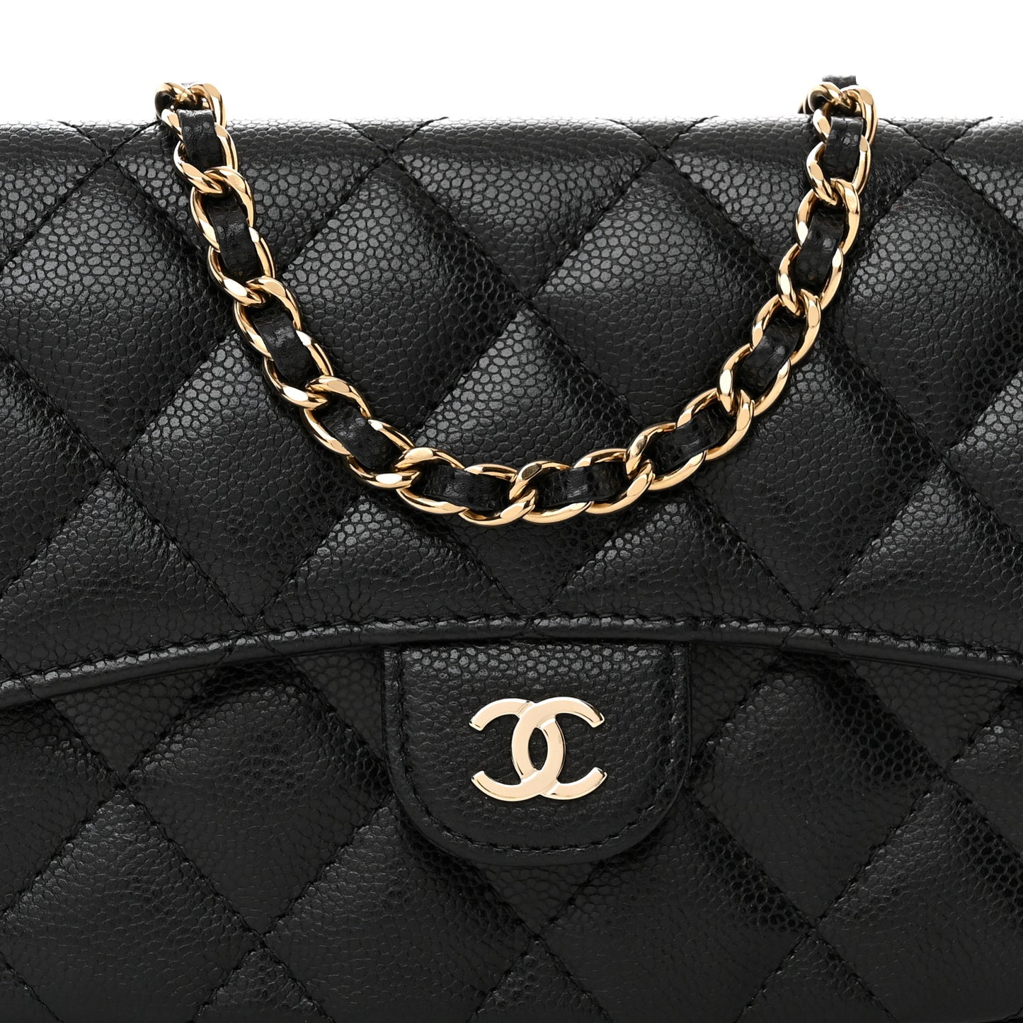Caviar Quilted Flap Phone Holder With Chain Black