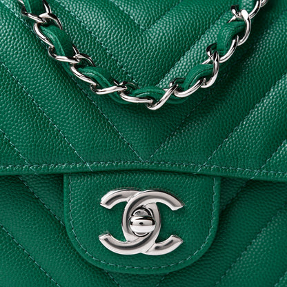 Chanel Caviar Chevron Quilted Mini Rectangular Flap Dark Green 8 of 11