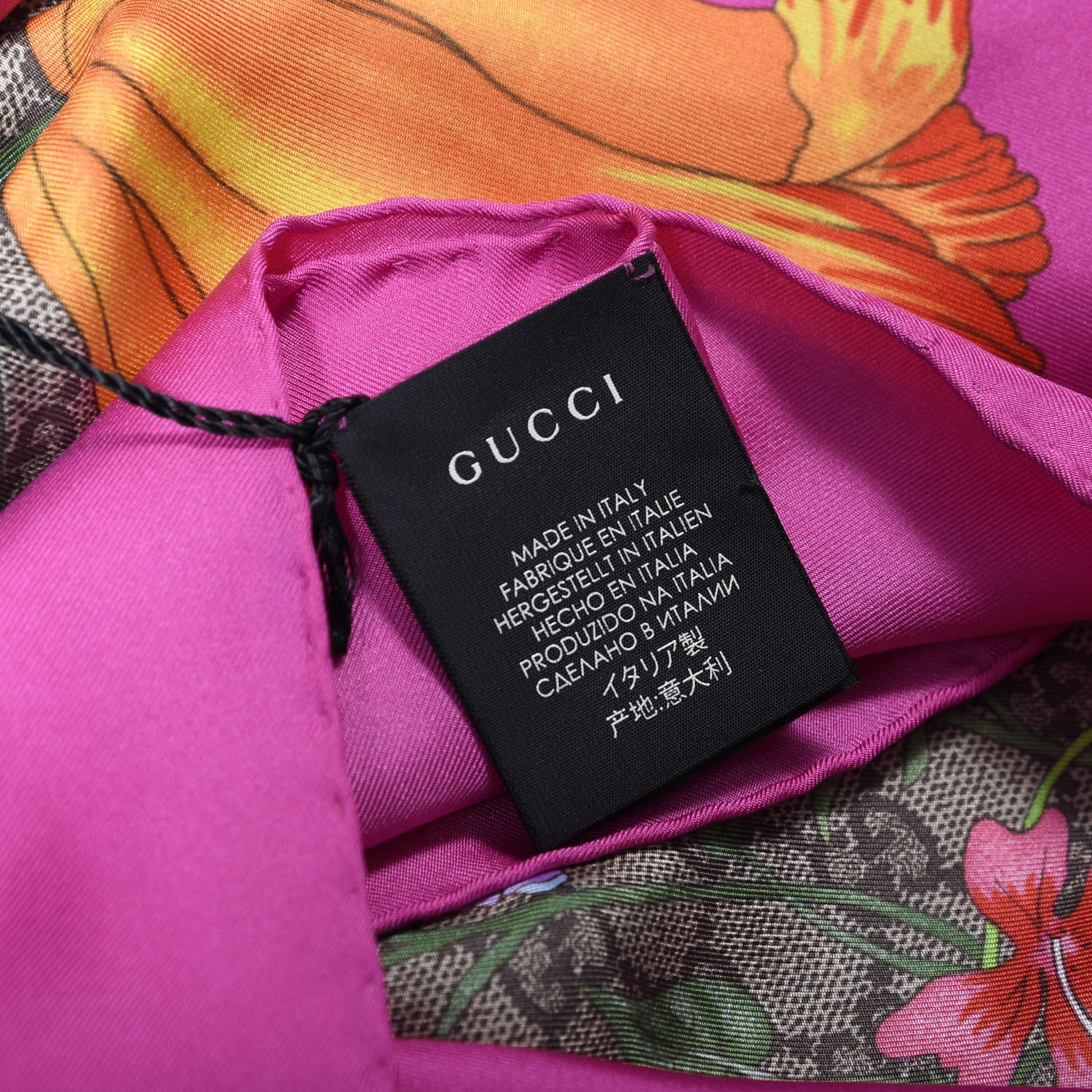 Gucci Silk Twill GG Monogram Flora Fluo GG Square Scarf Beige Pink 2 of 5