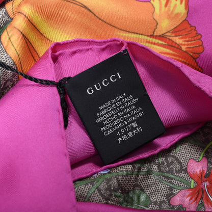 Gucci Silk Twill GG Monogram Flora Fluo GG Square Scarf Beige Pink 2 of 5