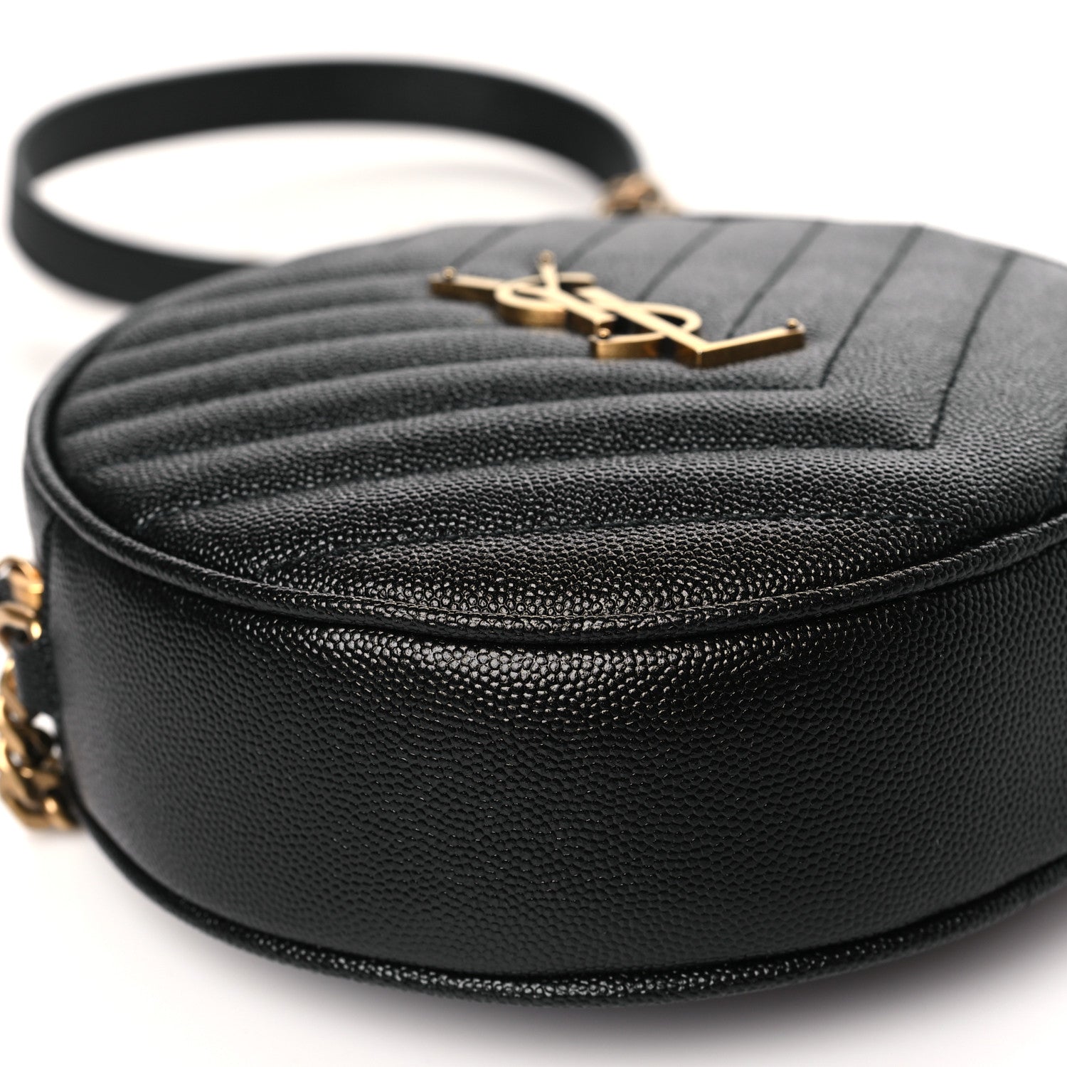 Saint Laurent Grain De Poudre Matelasse Chevron Quilted Round Vinyle Camera Bag Black 8 of 9