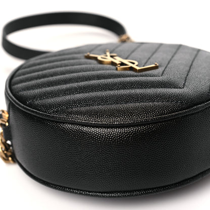 Saint Laurent Grain De Poudre Matelasse Chevron Quilted Round Vinyle Camera Bag Black 8 of 9