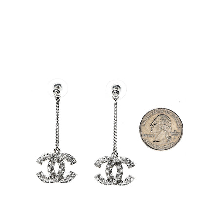 Chanel Baguette Crystal CC Drop Earrings Silver 2 of 4