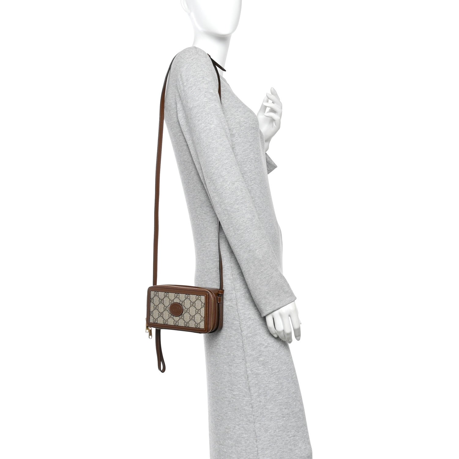 Gucci GG Supreme Monogram Azalea Calfskin Mini Retro Interlocking G Mini Shoulder Bag Beige Ebony Brown Sugar 2 of 11