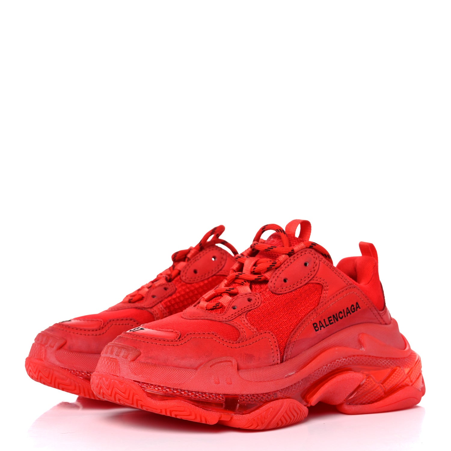 Balenciaga Fabric Mesh Clear Sole Womens Triple S Sneakers 37 Rouge Vif 3 of 17
