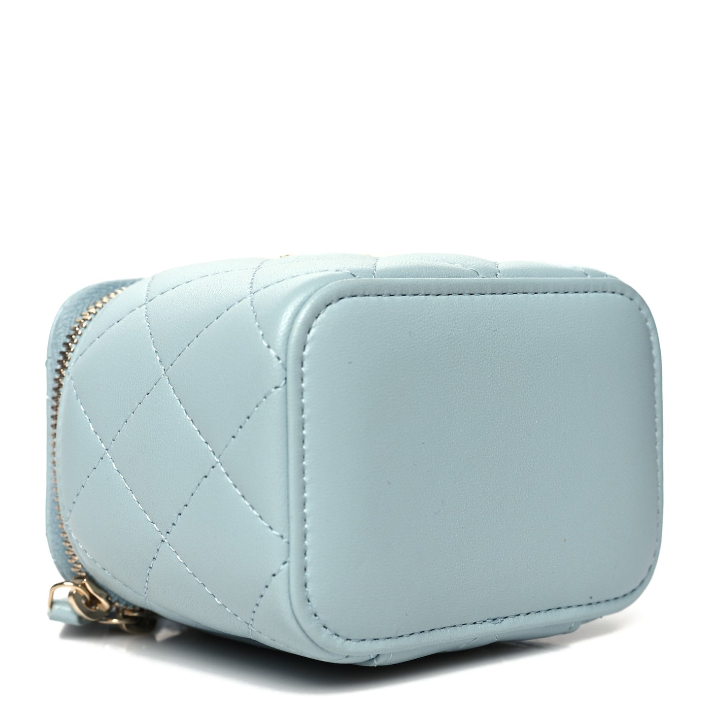 Lambskin Quilted Top Handle Mini Vanity Case With Chain Light Blue
