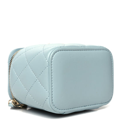 Chanel Lambskin Quilted Top Handle Mini Vanity Case With Chain Light Blue 4 of 12