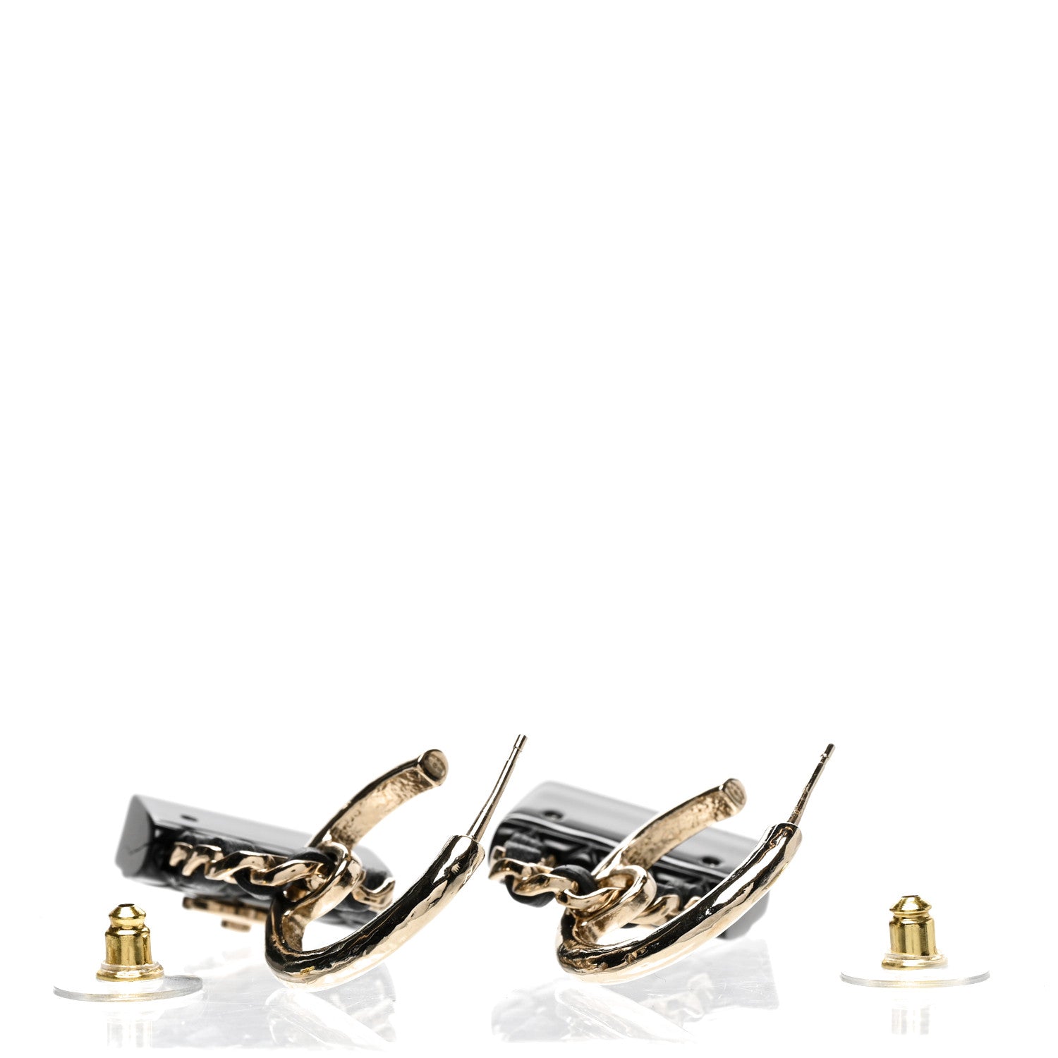 Chanel Metal Resin Lambskin Quilted CC Turnlock Chain Bag Hoop Earrings Black Gold 3 of 5