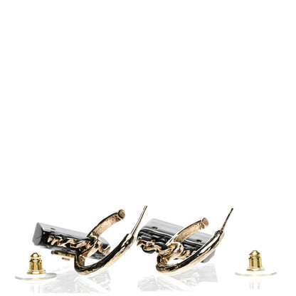 Chanel Metal Resin Lambskin Quilted CC Turnlock Chain Bag Hoop Earrings Black Gold 3 of 5