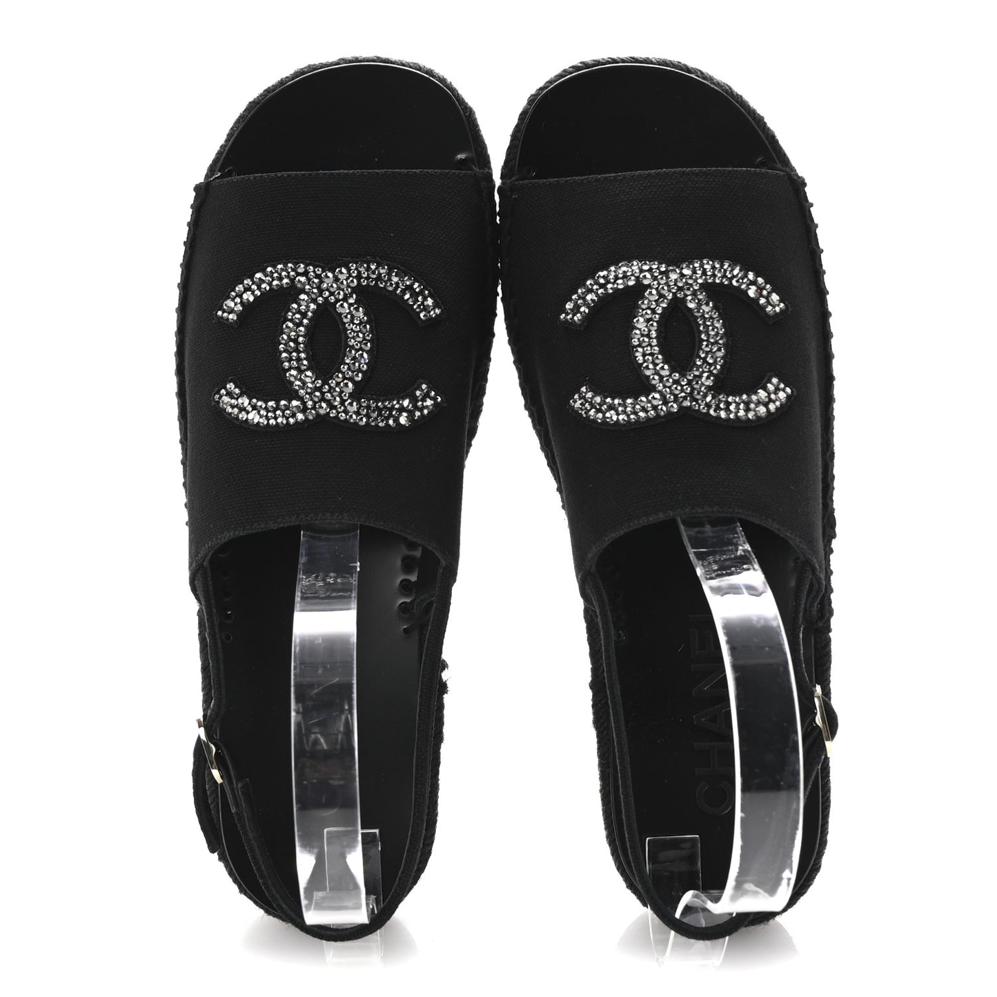 Canvas Strass CC Espadrille Slingback Sandals 39 Black