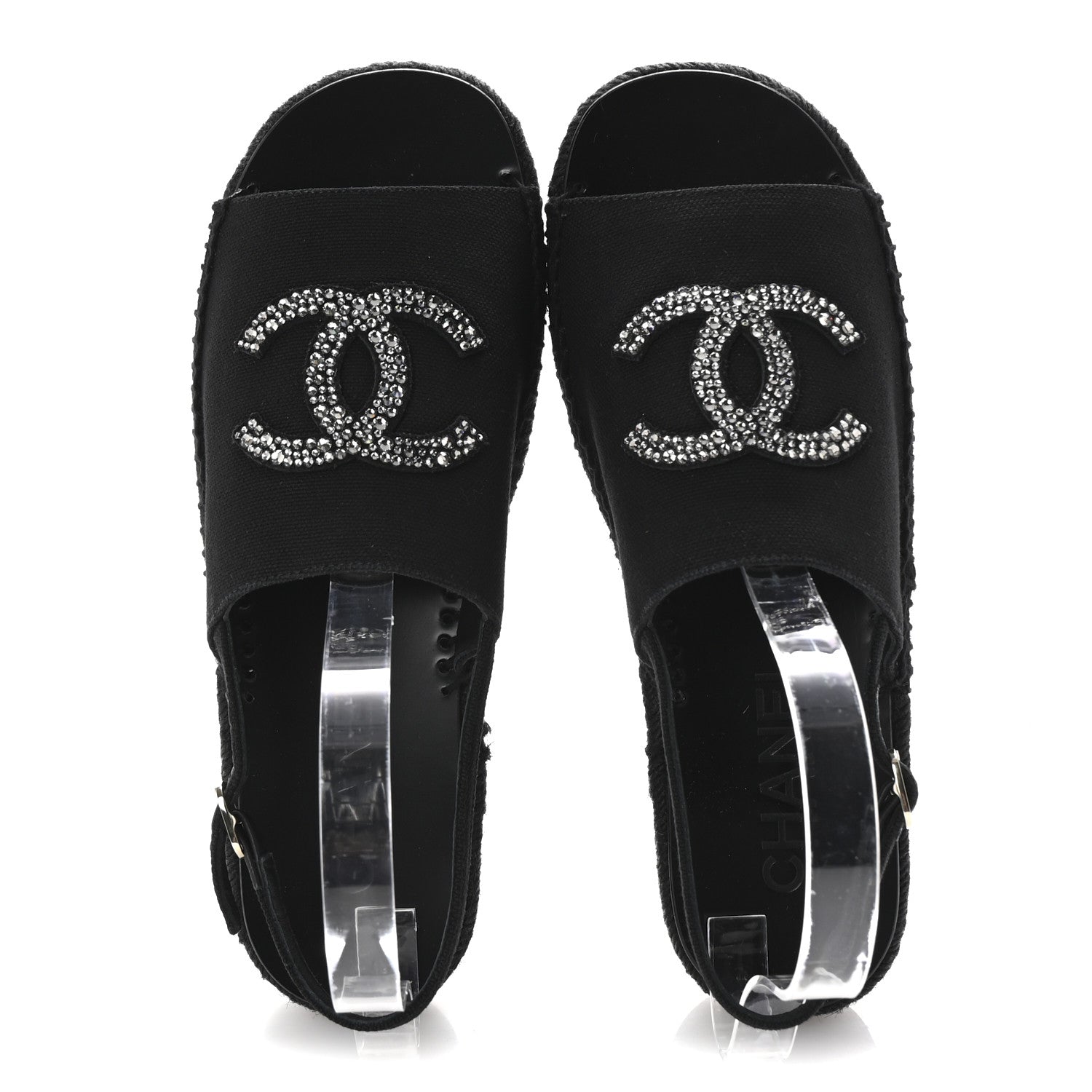 Chanel Canvas Strass CC Espadrille Slingback Sandals 39 Black 2 of 10