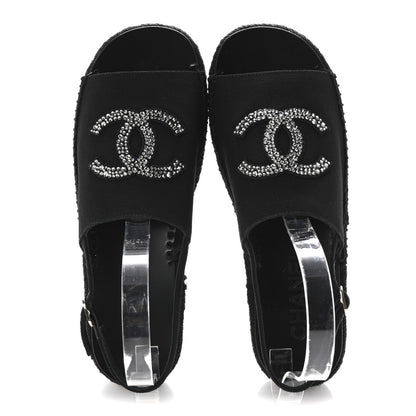 Chanel Canvas Strass CC Espadrille Slingback Sandals 39 Black 2 of 10