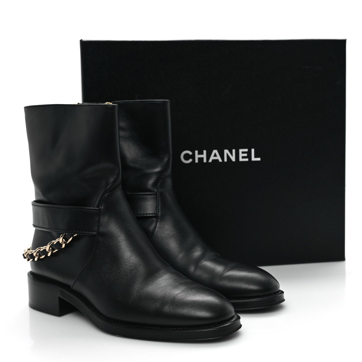 Chanel Calfskin Chain Short Boots 37 Black 10 of 10