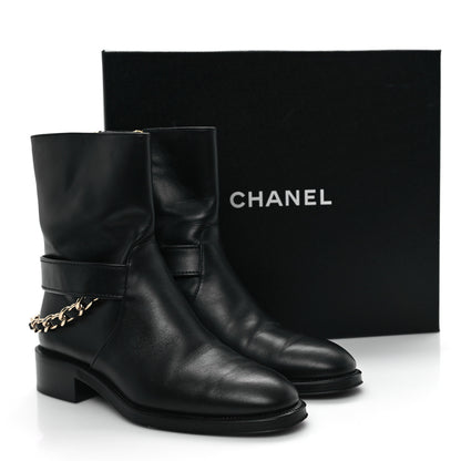 Chanel Calfskin Chain Short Boots 37 Black 10 of 10