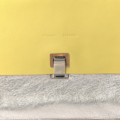 Proenza Schouler Metallic Lambskin Lunch Bag Clutch Banana Silver 7 of 9
