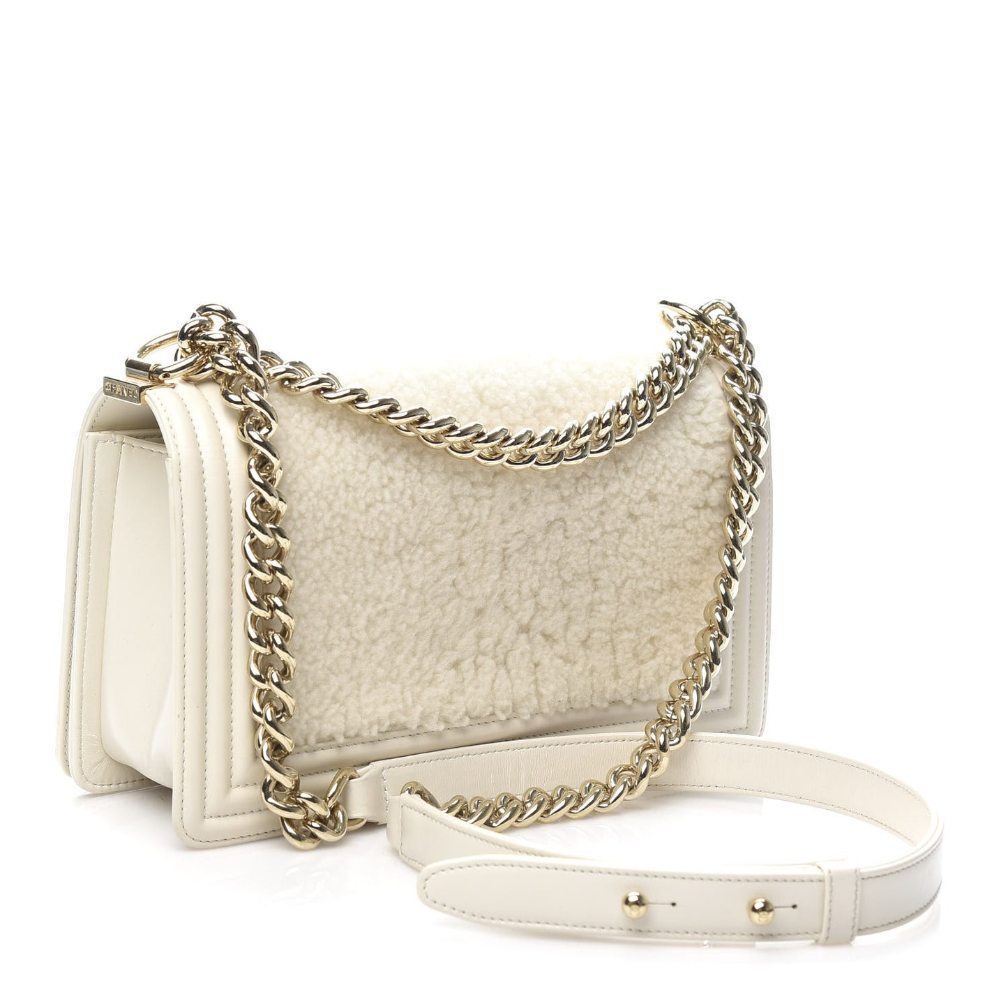 Shearling Sheepskin Medium Boy Flap White