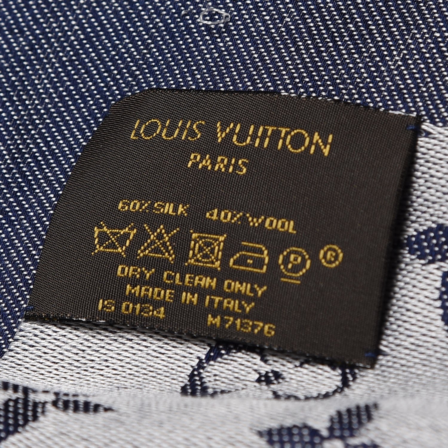 Louis Vuitton Silk Wool Monogram Denim Shawl Blue 4 of 4