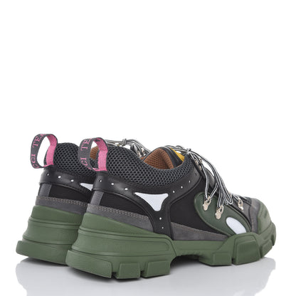Gucci X SEGA Mesh Suede Calfskin Mens Flashtrek Sneakers 10 Loess Black Olive Green 4 of 8