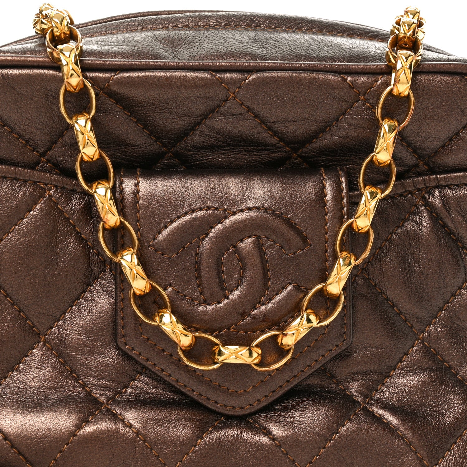 Chanel Metallic Lambskin Quilted Tassel Camera Case Bronze 1774347