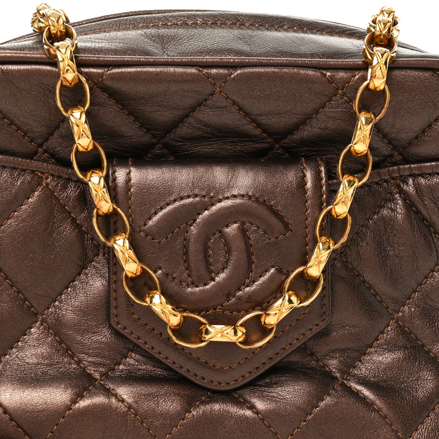 Metallic Lambskin Quilted Tassel Camera Case Bronze