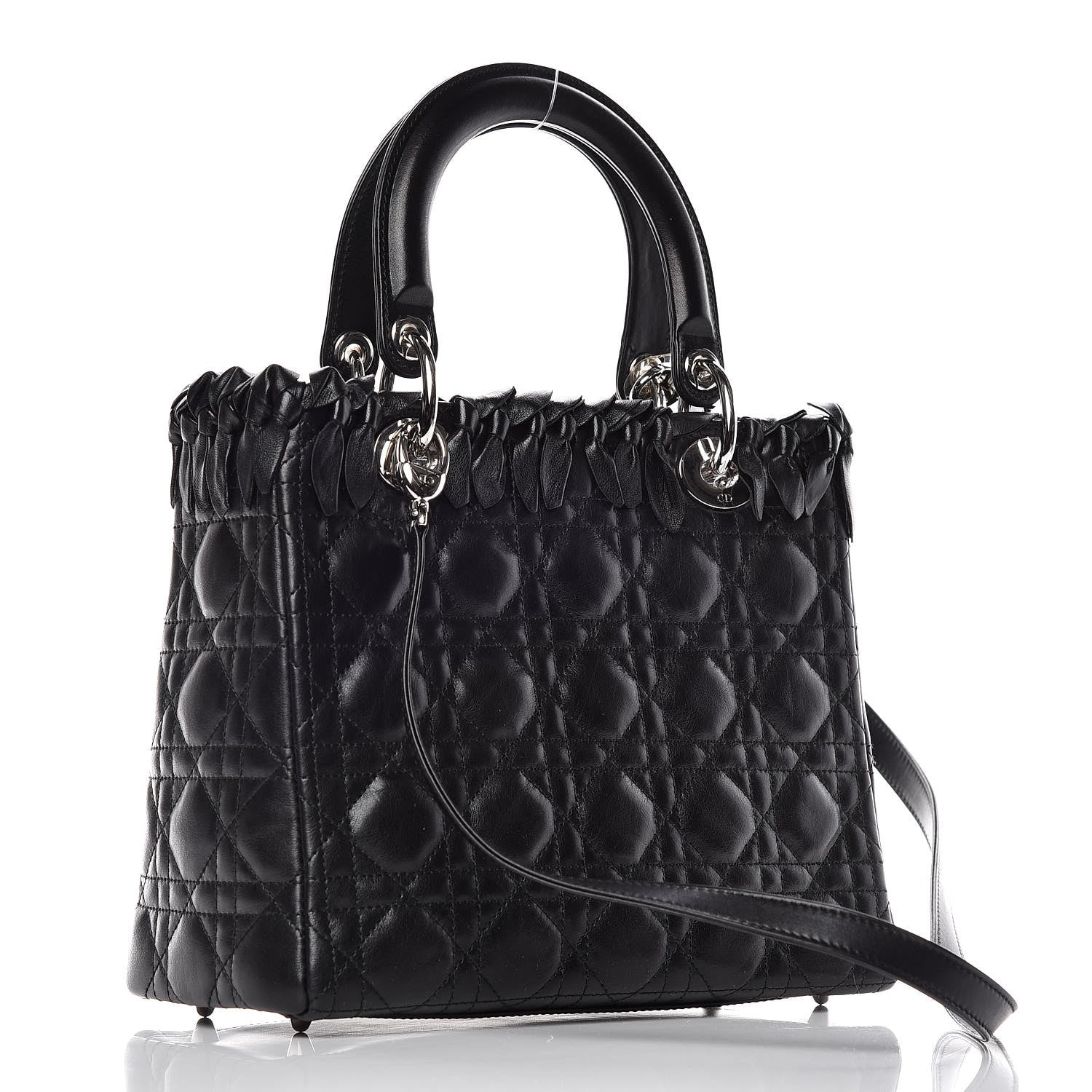 Christian Dior Lambskin Cannage Bow Medium Lady Dior Black 3 of 9