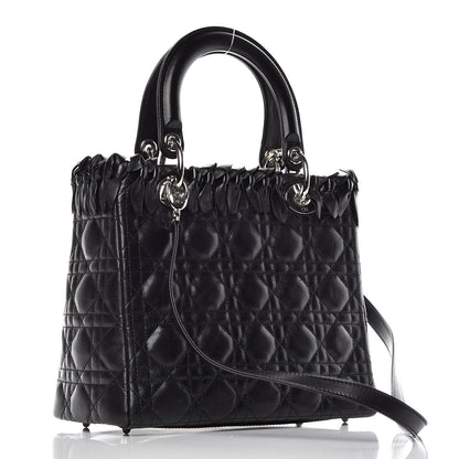 Christian Dior Lambskin Cannage Bow Medium Lady Dior Black 3 of 9