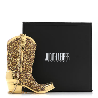 Judith Leiber Swarovski Crystal Cowboy Boot Austin Minaudiere Clutch Gold Brown 11 of 11