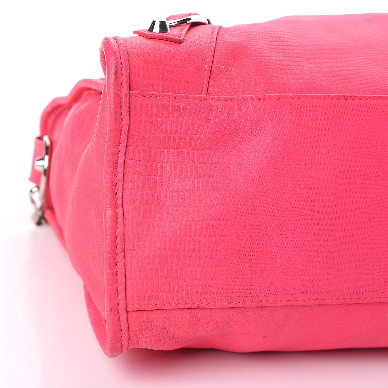 Balenciaga Calfskin Lizard Embossed Classic Silver Hardware City Rose Fluo 5 of 22