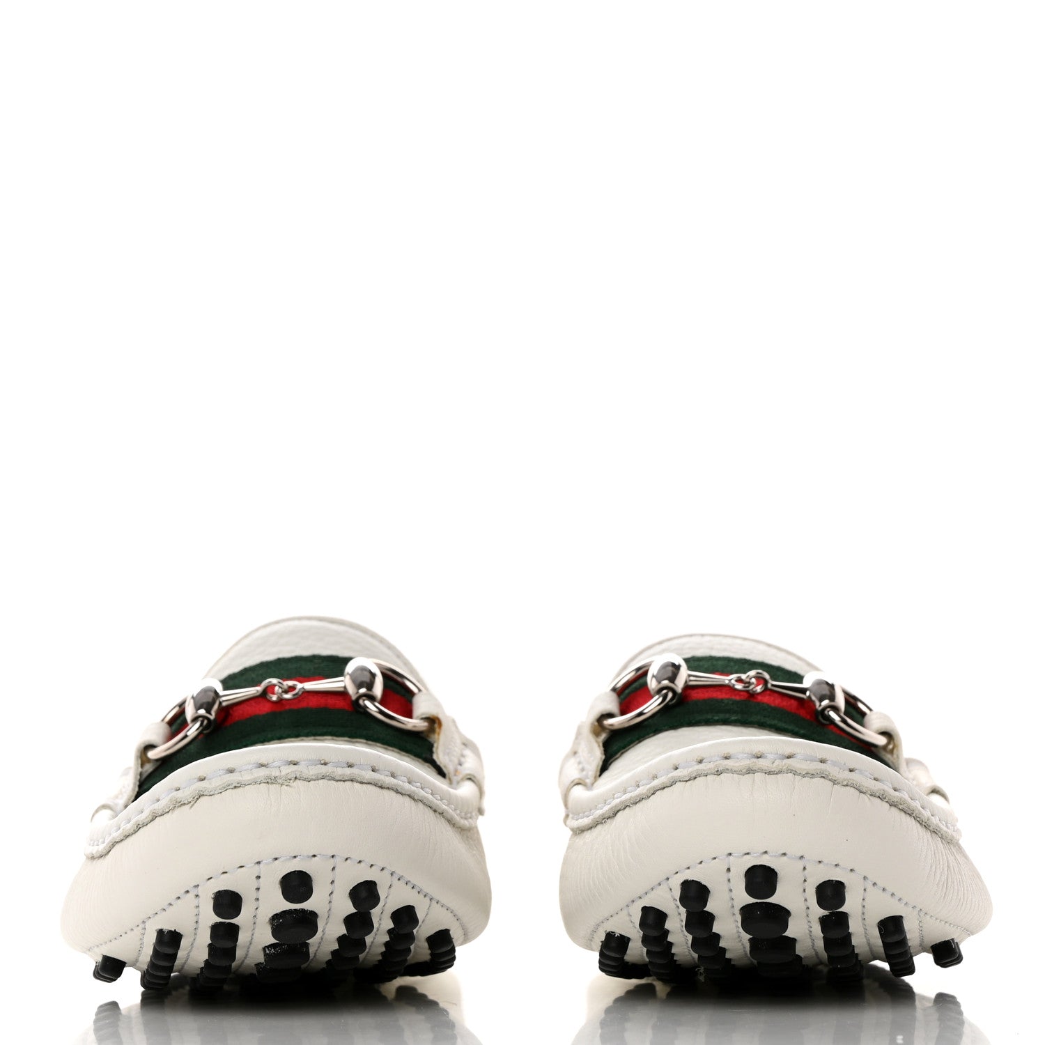 Gucci Road Calfskin Web Womens Horsebit Driver Loafers 37 Great White 2 of 9