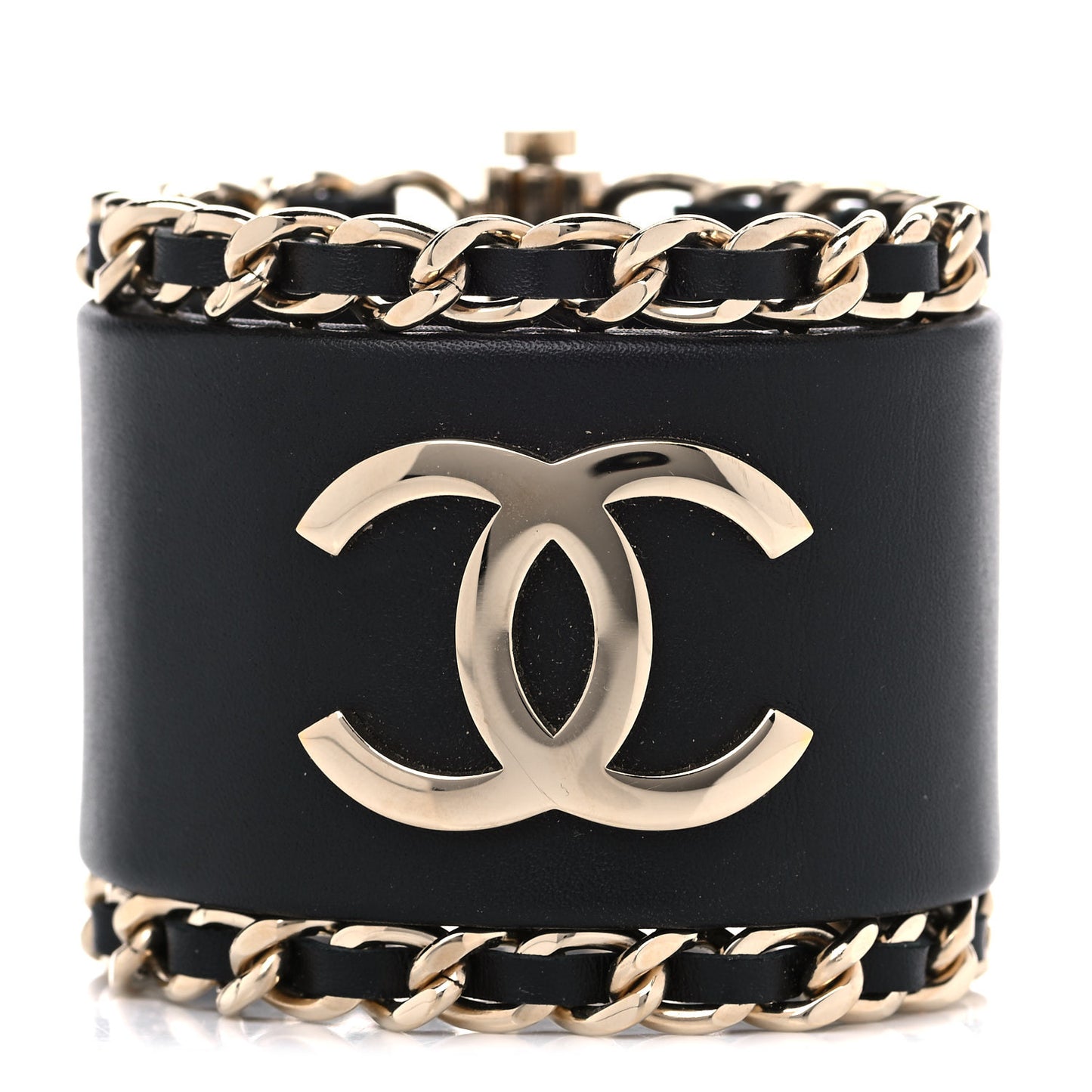 Lambskin Chain CC Cuff Black Gold