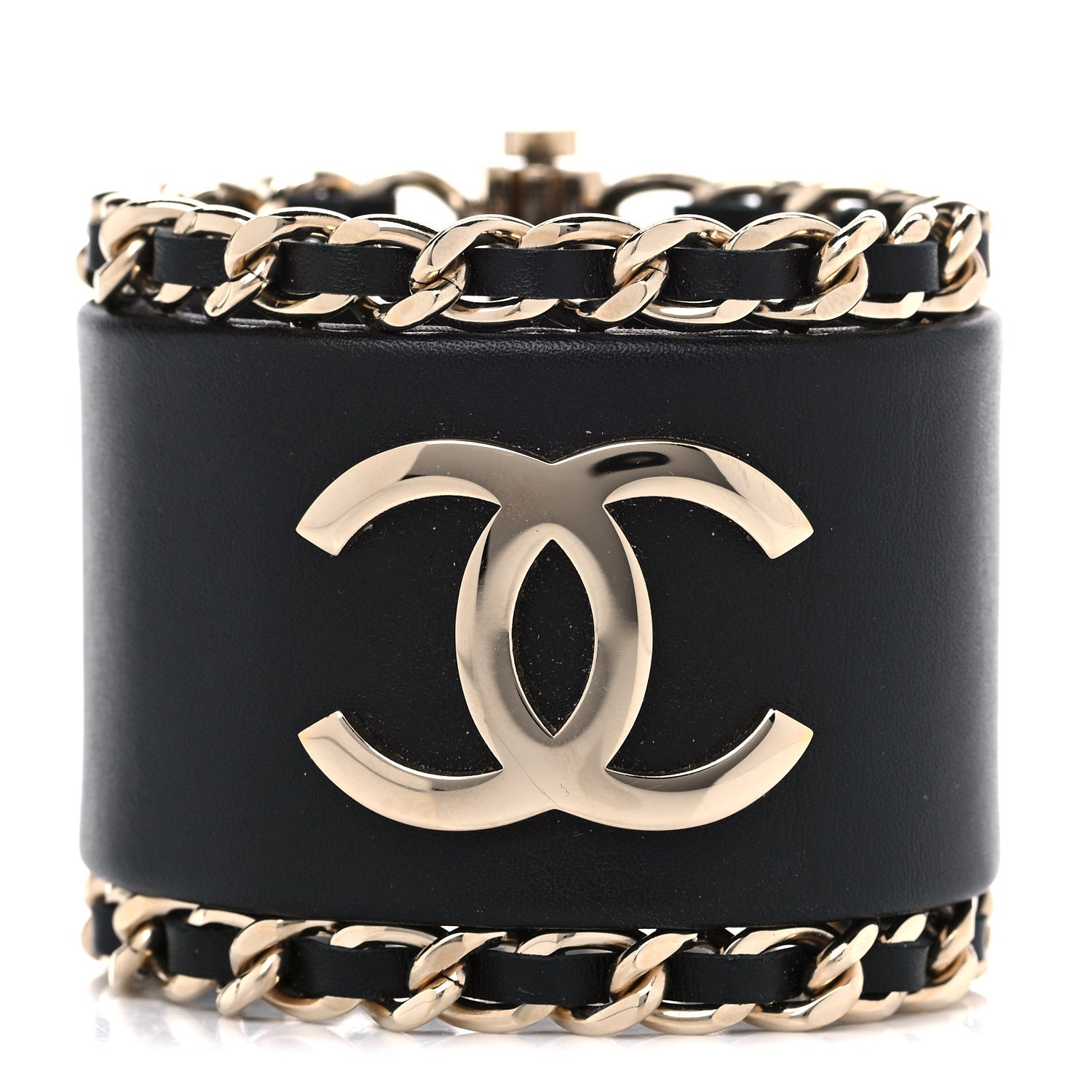 Chanel Lambskin Chain CC Cuff Black Gold 1 of 13