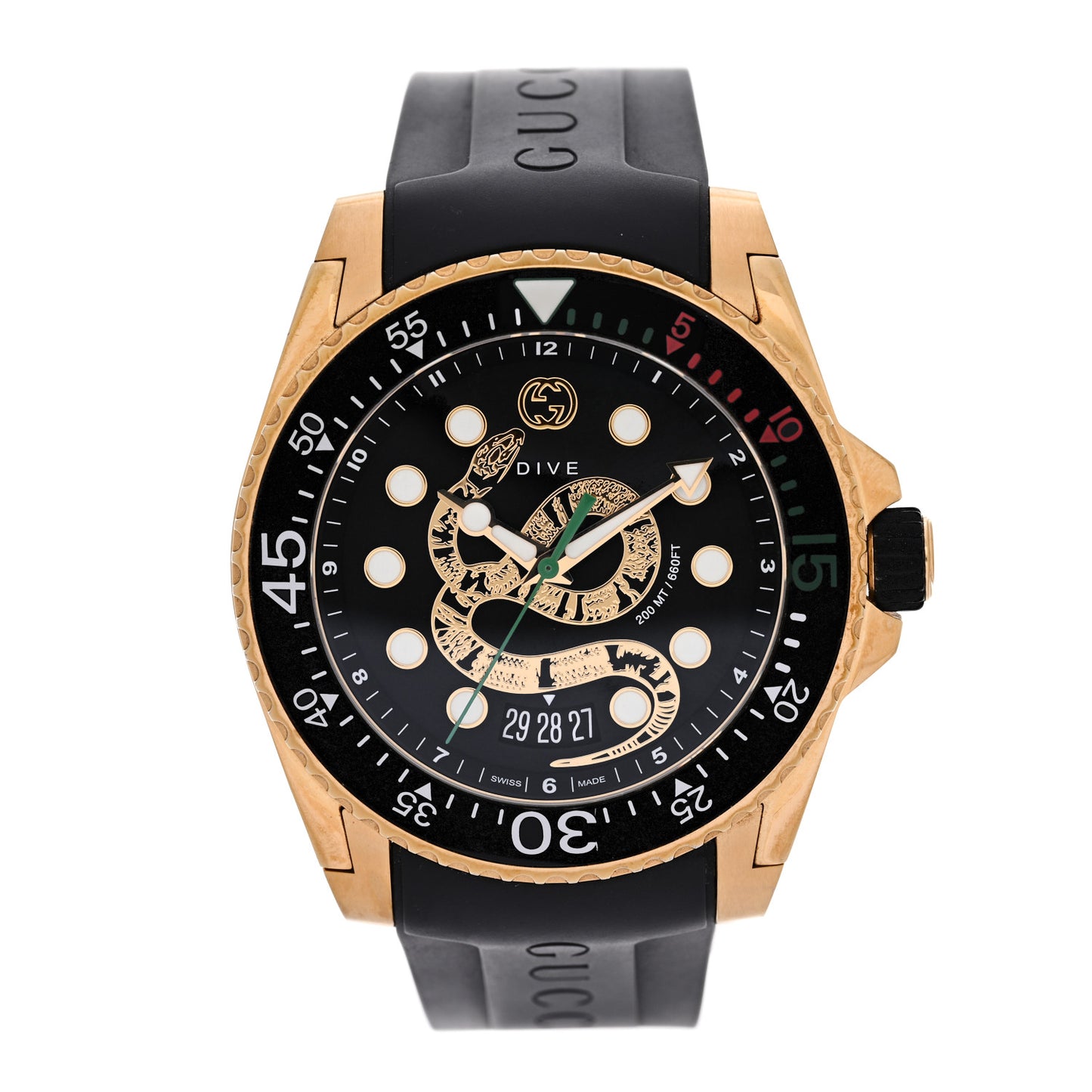 Stainless Steel Rubber 45mm Dive Snake Quartz Watch Black