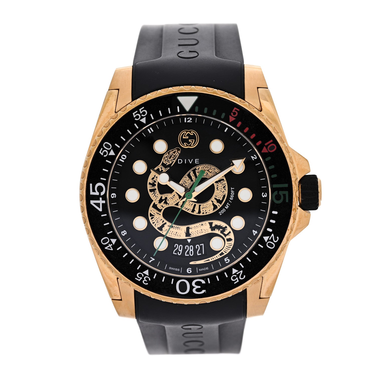Gucci Stainless Steel Rubber 45mm Dive Snake Quartz Watch Black 1 of 4
