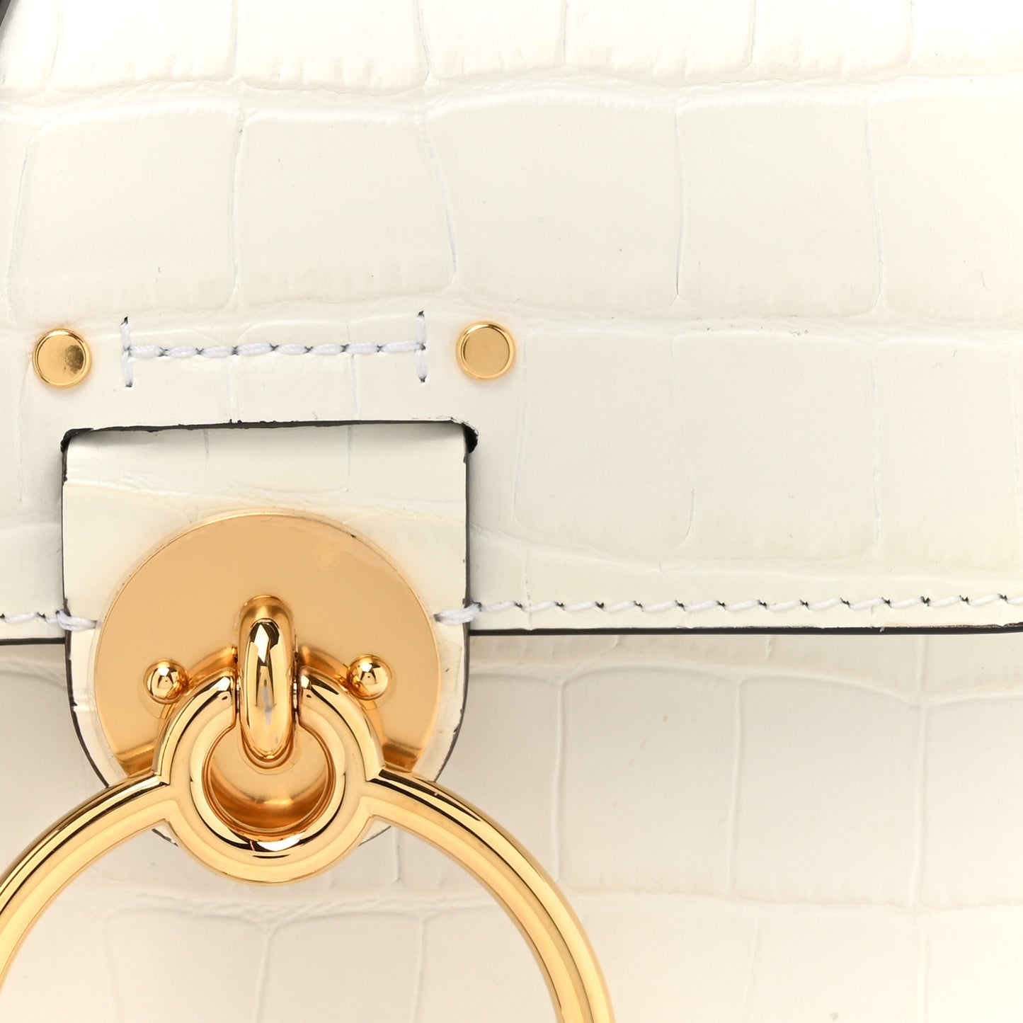 Calfskin Crocodile Embossed Small Tess Bag Brilliant White