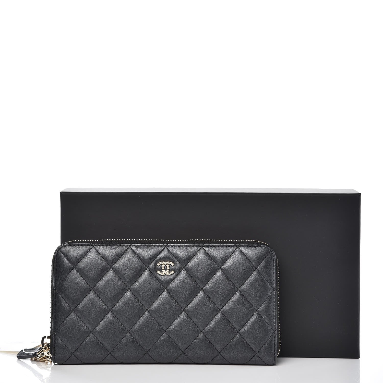 Chanel Lambskin Zip Around Large Gusset Wallet With Pearl Chain Black 9 of 9