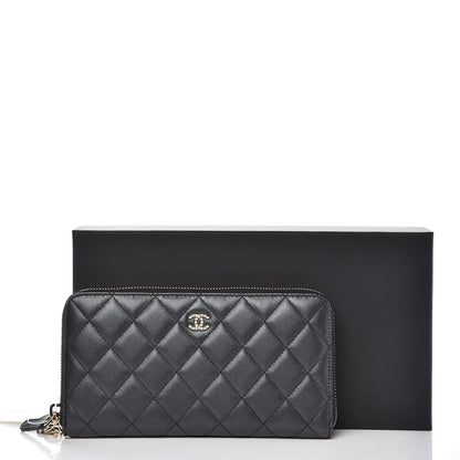 Chanel Lambskin Zip Around Large Gusset Wallet With Pearl Chain Black 9 of 9