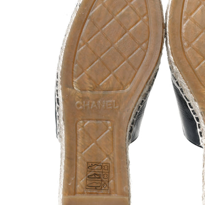 Chanel Goatskin Patent Calfskin CC Espadrille Mules 36 Black 8 of 13