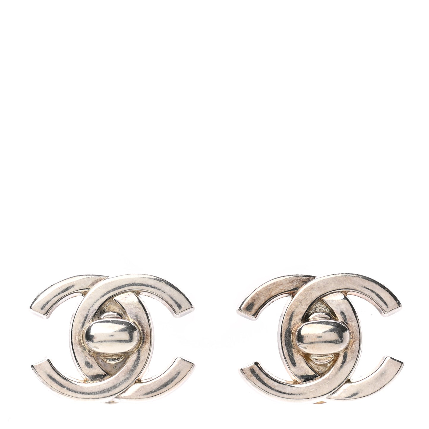 CC Turnlock Clip On Earrings Silver