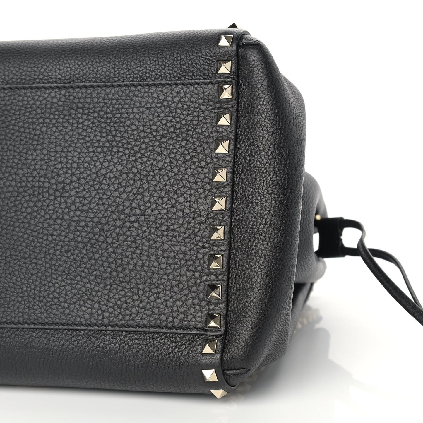Grained Calfskin Rockstud Double Handle Cinch Tote Black