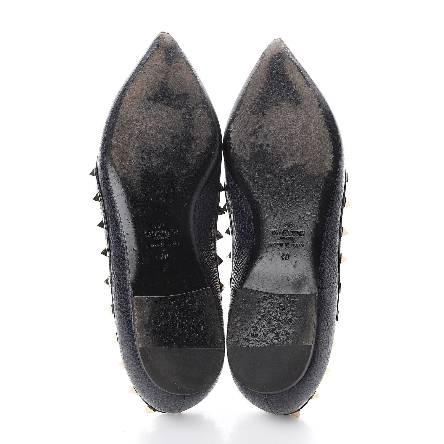 Valentino Garavani Pebbled Calfskin Rockstud Ballerina Flats 40 Deep Denim 7 of 7