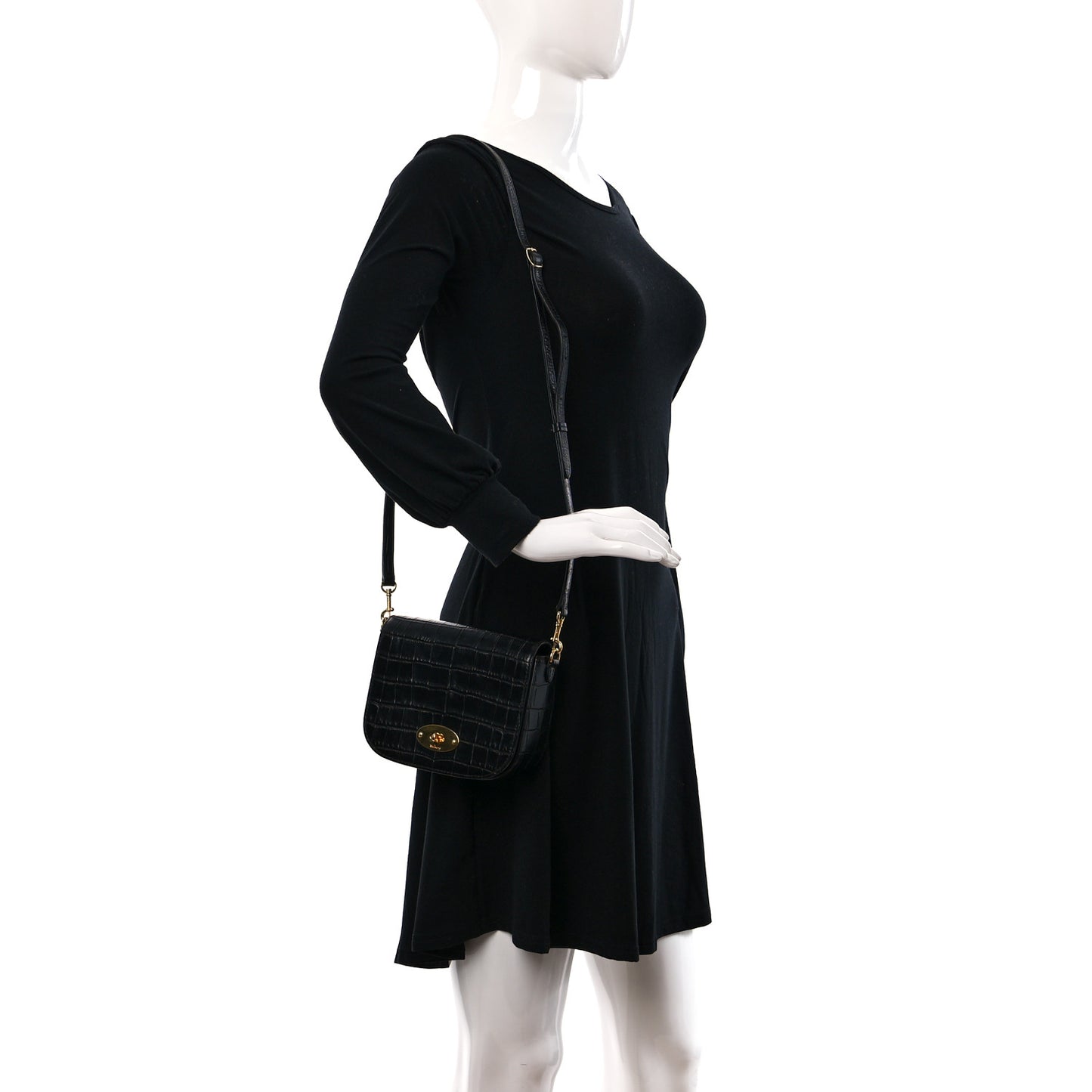 Deep Calfskin Crocodile Embossed Small Darley Black