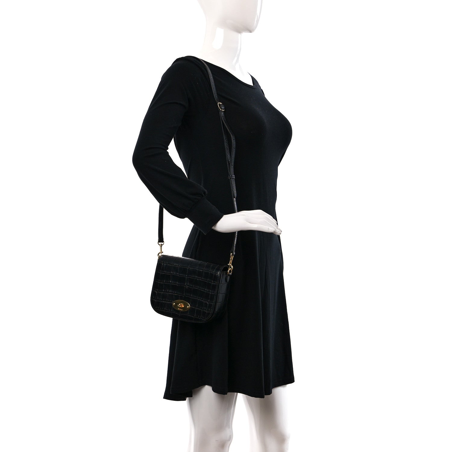 Mulberry Deep Calfskin Crocodile Embossed Small Darley Black 2 of 11