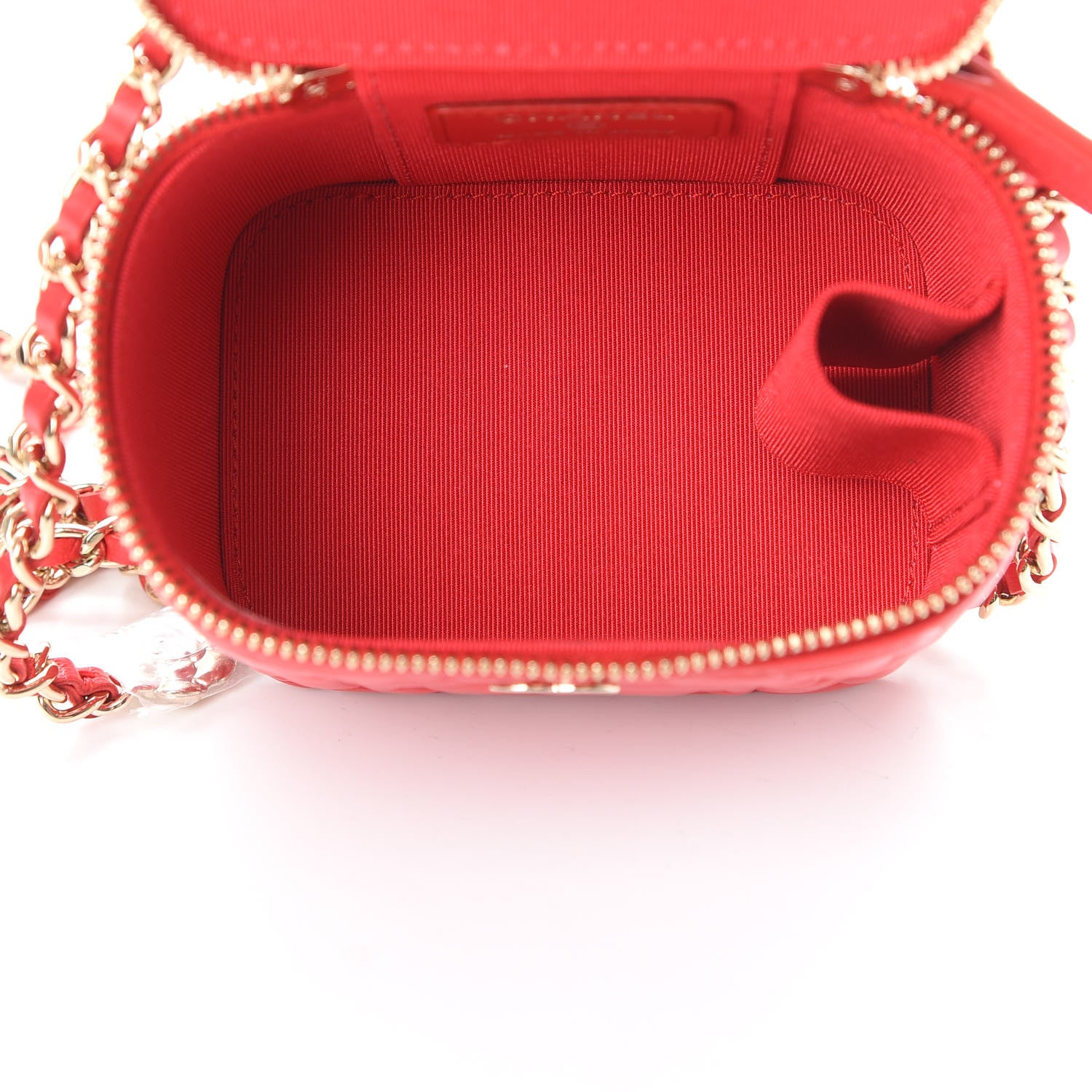 Chanel Lambskin Camellia Embossed Mini Vanity Case With Chain Red 5 of 11