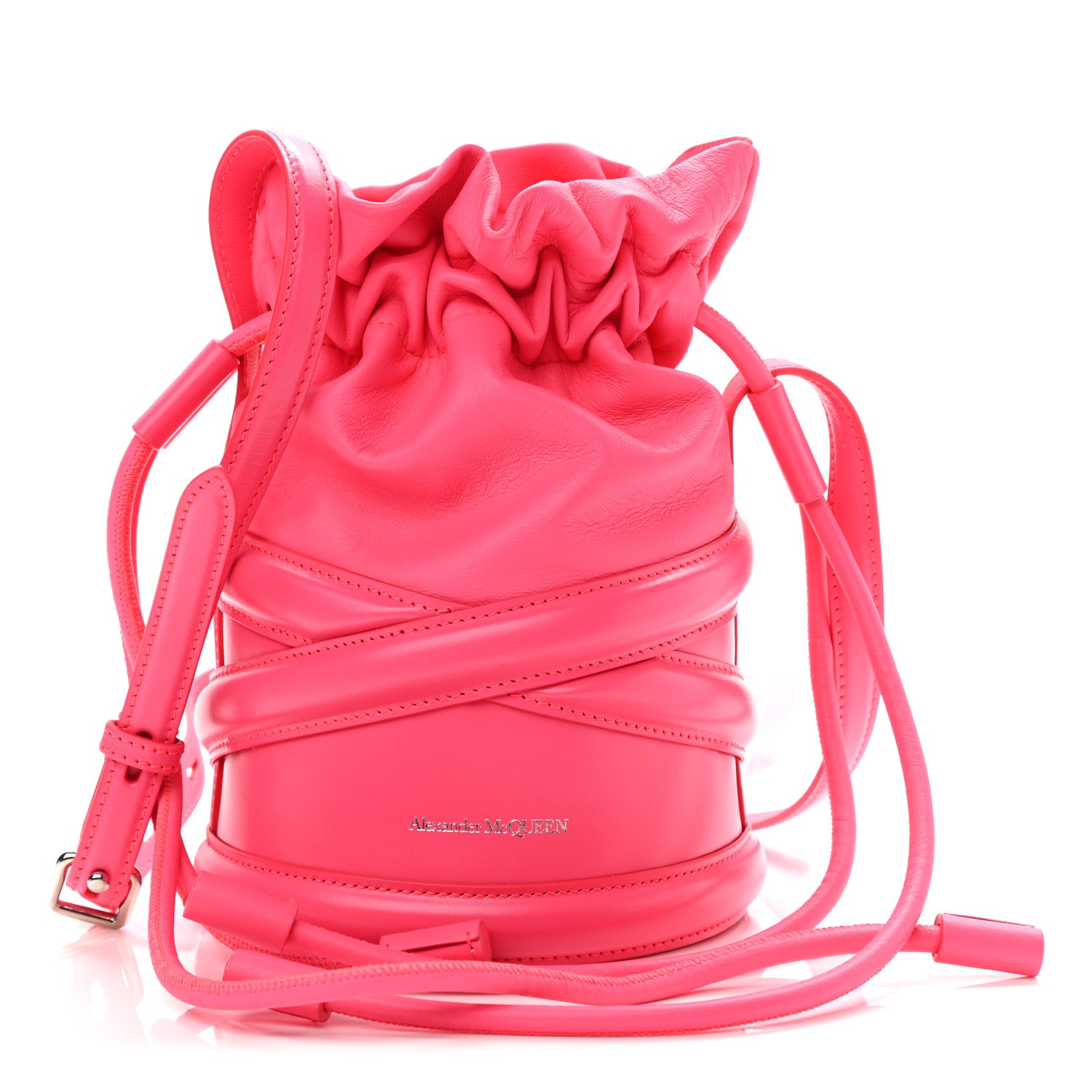 Alexander McQueen Calfskin The Soft Curve Drawstring Bag Neon Pink 1 of 11