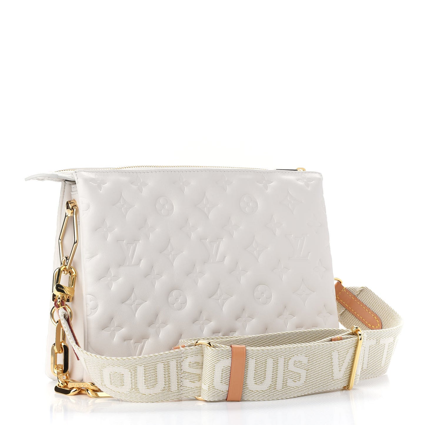 Lambskin Embossed Monogram Coussin PM Beige Cream