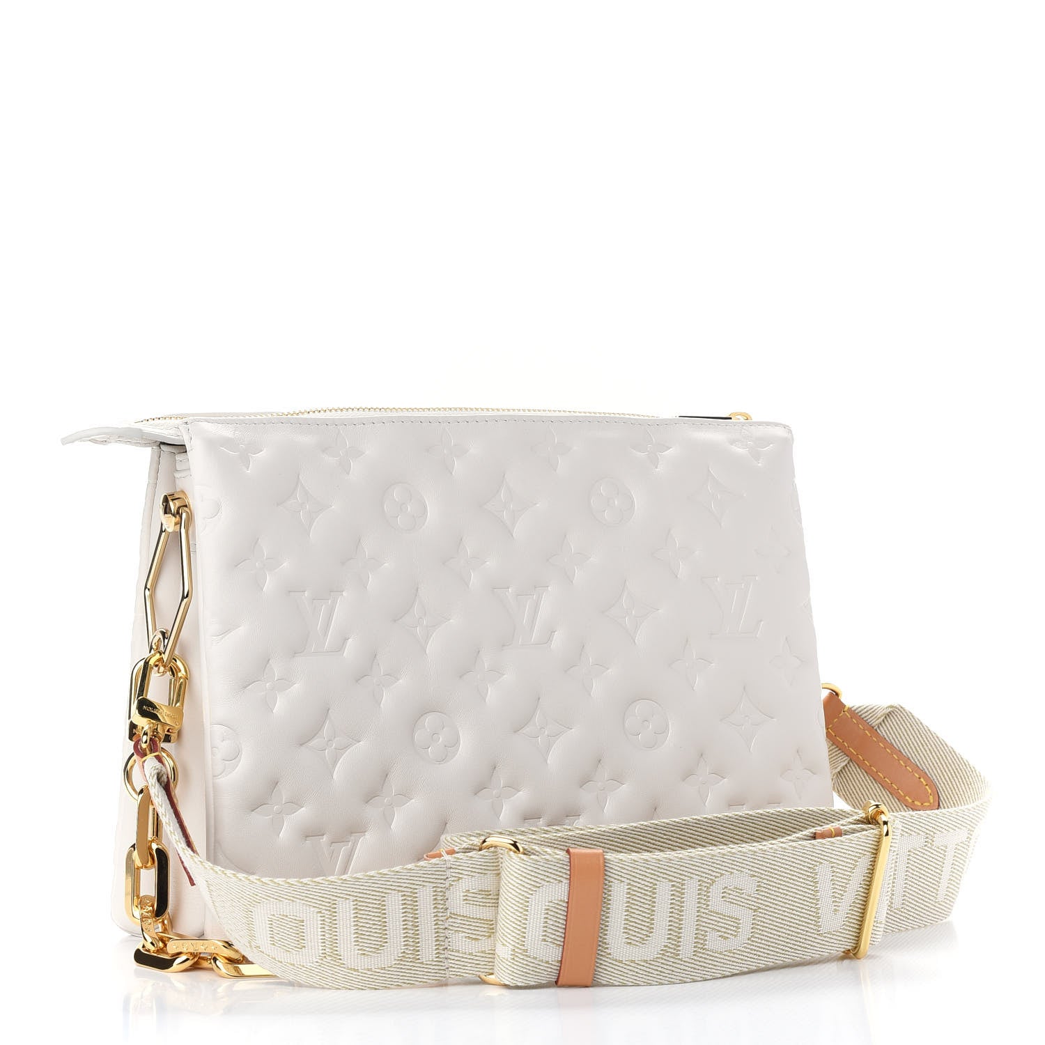 Louis Vuitton Lambskin Embossed Monogram Coussin PM Beige Cream 2 of 7